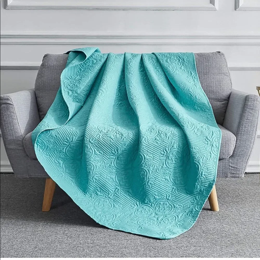 Bed Quilt Bedspread Coverlet - Reversible, Lightweight Teal